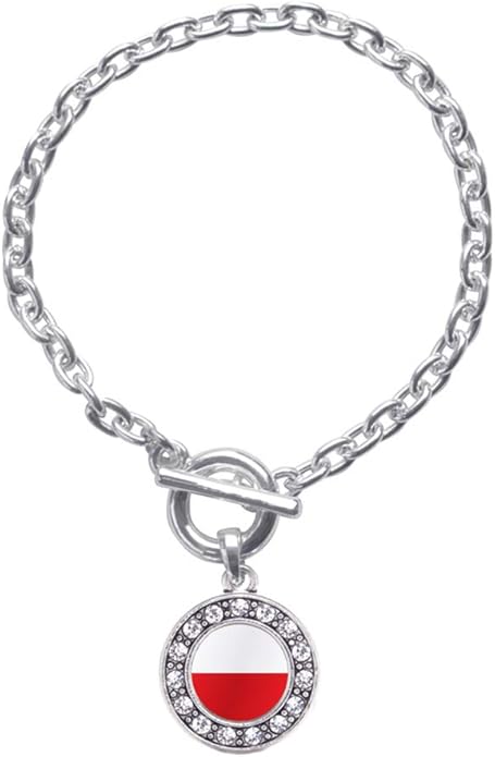 Inspired Silver - Silver Circle Charm Toggle Bracelet with Cubic Zirconia Jewelry