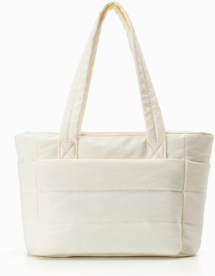 Puffer Tote Bag for Women, Lightweight Laptop Bag with Zipper Quilted Shoulder Bag for Work, Travel, Gym
