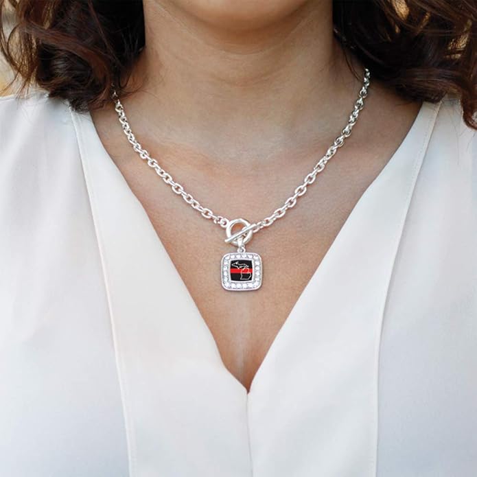 Inspired Silver - Silver Square Charm 18 Inch Necklace with Cubic Zirconia Jewelry