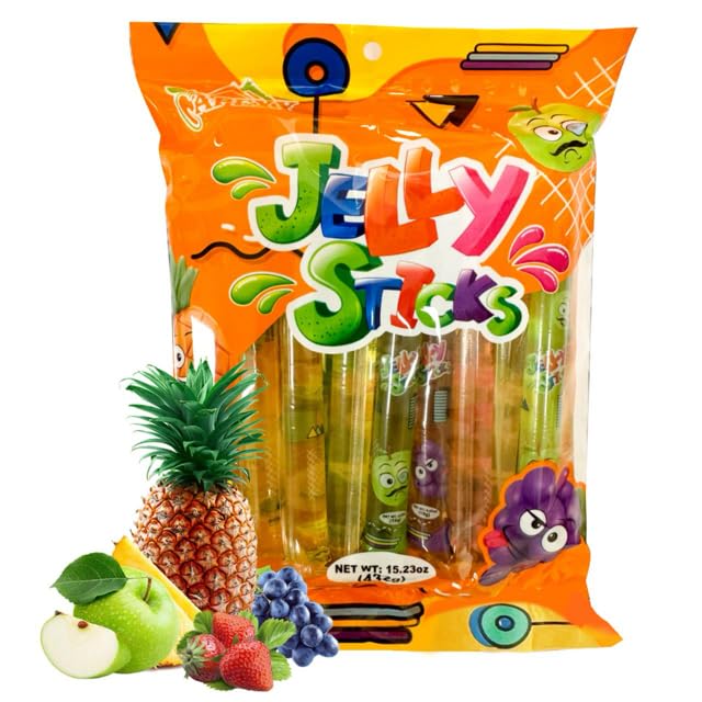 Apexy Jelly Straws, Fruit Jelly Filled Strips, Assorted Fruit Jelly Sticks, 15.23oz (432g)
