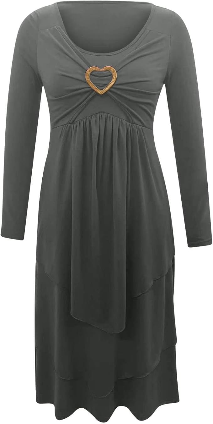 Winter Dresses for Women Wedding Guests Casual Cute Heart Long Sleeve Tiered Maxi Dress with Pockets Plus Size
