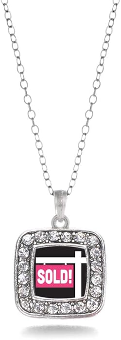 Inspired Silver - Silver Square Charm 18 Inch Necklace with Cubic Zirconia Jewelry