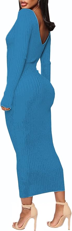 SheKiss Women's Off Shoulder Long Sleeves Bodycon Sweater Dress Sexy Knit Slim Cardigans