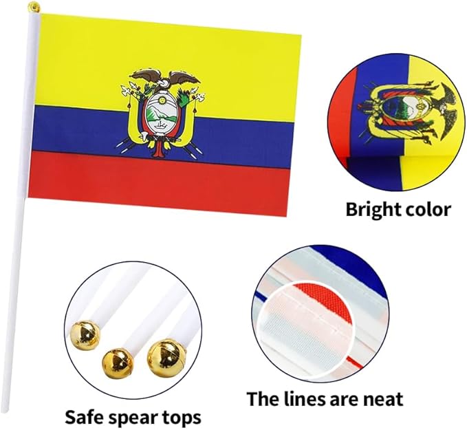 20 Pack Small Ecuador Flags on Stick Mini Handheld Ecuadorian Flag for Parades, Independence Day and Patriotic Events 5x8 Inch Durable Weather-Resistant Flags with 12 Inch Sticks(Ecuador)