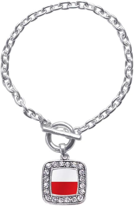 Inspired Silver - Silver Square Charm Toggle Bracelet with Cubic Zirconia Jewelry