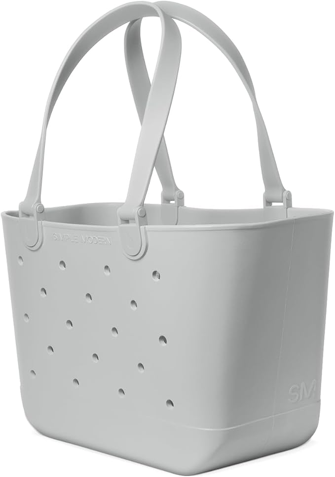 Simple Modern Large Beach Bag | Waterproof Getaway Rubber Tote with Zipper Pocket for Travel, Pool, Boat, Groceries, Sports | Ice Gray