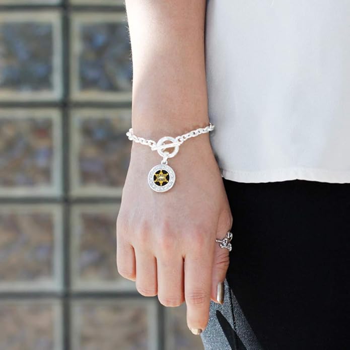 Inspired Silver - Silver Circle Charm Toggle Bracelet with Cubic Zirconia Jewelry