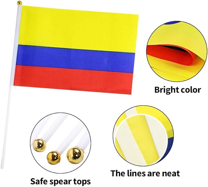 20 Pack Small Colombia Flags on Stick Mini Handheld Colombian Flag for Parades, Independence Day and Patriotic Events 5x8 Inch Durable Weather-Resistant Flags with 12 Inch Sticks(Colombia)
