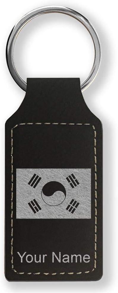 LaserGram Rectangle Keychain, Flag of South Korea, Personalized Engraving Included