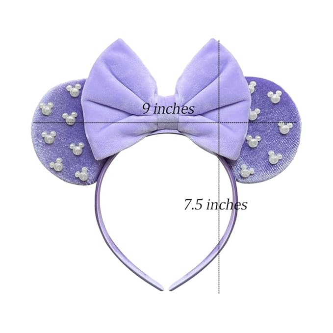 Trnerm Purple Fuzzy Mouse Ears Headband for Women, Cute Beads Headband with Bows，Halloween Costume Accessory