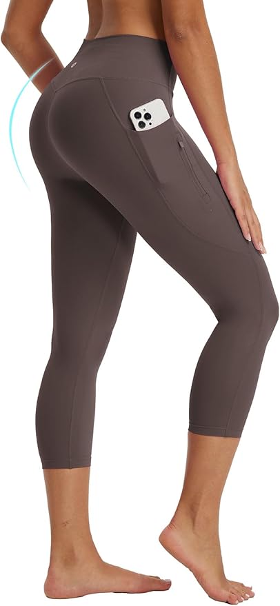 baleaf Women's Capri Leggings with 3 Pockets Tummy Control 21" Inseam Workout Capris Yoga Pants