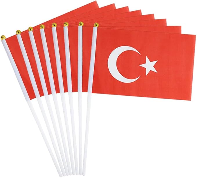 20 Pack Small Turkey Flags on Stick Mini Handheld Turkish Flag for Parades, Independence Day and Patriotic Events 5x8 Inch Durable Weather-Resistant Flags with 12 Inch Sticks(Turkey)