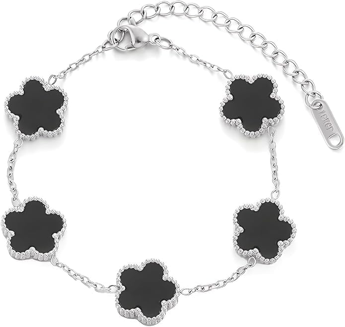 OSIRIDEH2 2-Piece Gold Bracelet Set for Women – Four Leaf Clover & H Letter Charm – Adjustable, Elegant, Korean Style Jewelry Gift