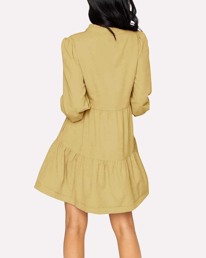 Imily Bela Womens Fall Long Sleeve Tunic Dress Casual V Neck Loose Ruffle Tiered Dress