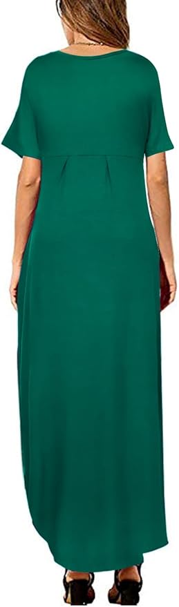 Arolina Women's Summer Maxi Dress Short Sleeve V Neck Casual Loose Long Beach Split Dresses with Pockets
