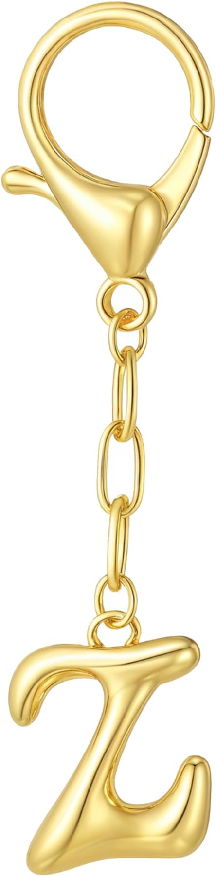 GAOKOXI Gold Bubble Initial Keychain Charm for Women Chunky Bag Purse Charms A-Z Letter Key Chains for Handbag Accessories