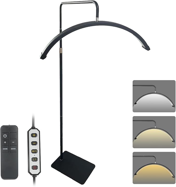NATURALRISE LED Floor Lamp，Half Moon Lash Light for Eyelash Extensions, Nail Art & Tattoos | 3 Color Temperatures, 10-100% Dimming, Height Adjustable Reading Lamp for Bedroom, Office, Makeup Studio