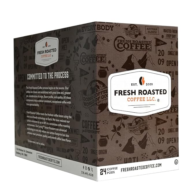 Fresh Roasted Coffee, Organic Sumatra Water-Processed Half-Caf | 100% Single Origin, USDA Organic, Kosher | Medium Roast K-Cup Compatible | 24 Pods