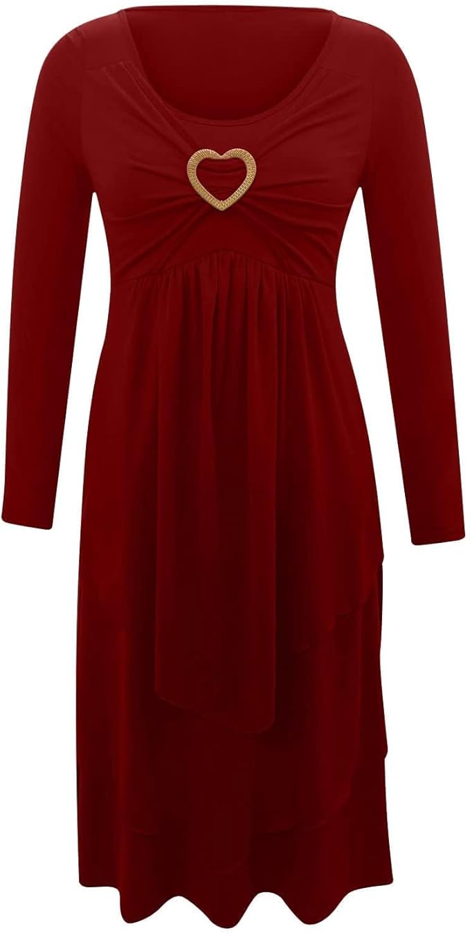 Winter Dresses for Women Wedding Guests Casual Cute Heart Long Sleeve Tiered Maxi Dress with Pockets Plus Size