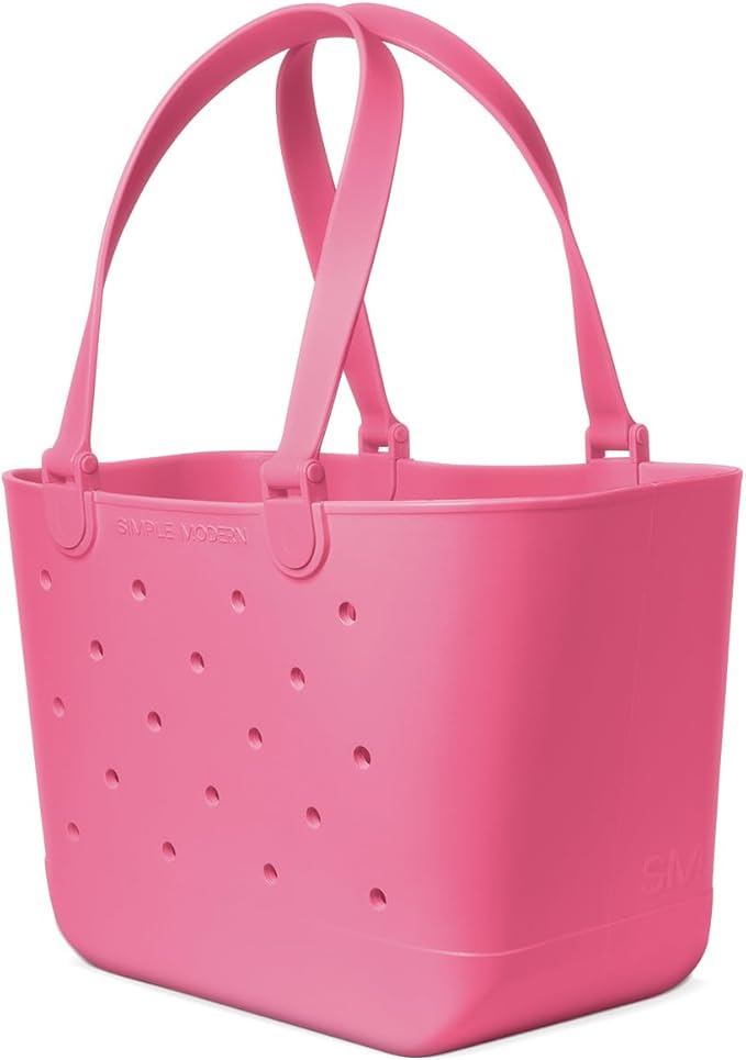 Simple Modern Large Beach Bag | Waterproof Getaway Rubber Tote with Zipper Pocket for Travel, Pool, Boat, Groceries, Sports | Velvet Pink | Large, Waterproof, Zipper Pocket, Travel, Pool, Boat
