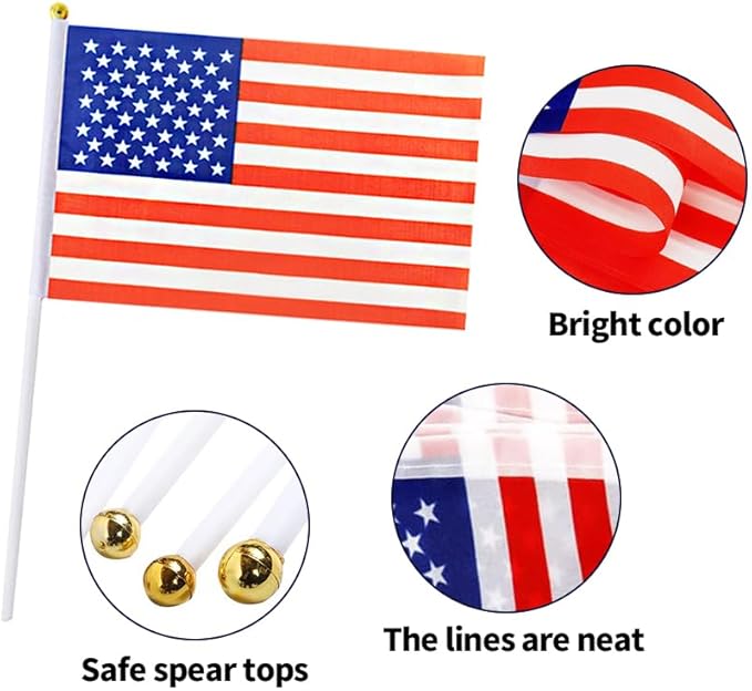 20 Pack Small American Flags on Stick Mini Handheld USA Flag for Parades, 4th of July, Memorial Day, and Patriotic Events 5x8 Inch Durable Weather-Resistant Flags with 12 Inch Sticks(USA)