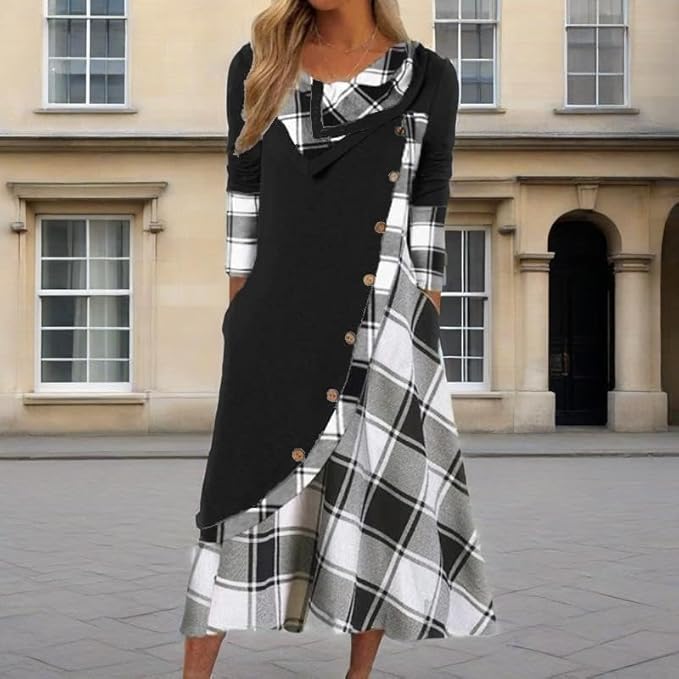 Winter Dresses for Women Wedding Guests Casual Cute Heart Long Sleeve Tiered Maxi Dress with Pockets Plus Size