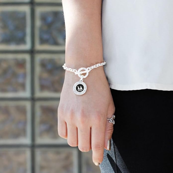 Inspired Silver - Silver Circle Charm Toggle Bracelet with Cubic Zirconia Jewelry