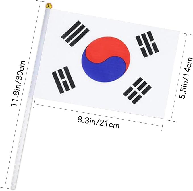 South Korea Flag Small Korean Flag 12 Pack Mini Hand Held South Korean Flags on Sticks for Party Parades Sports Events Patriotic Holiday Decorations