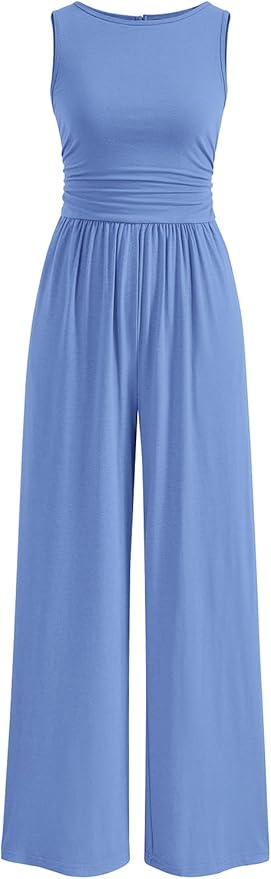 PRETTYGARDEN One Piece Jumpsuits for Women Dressy Casual Sleeveless Crewneck Wide Leg Rompers Jumpers Vacation Summer Outfits