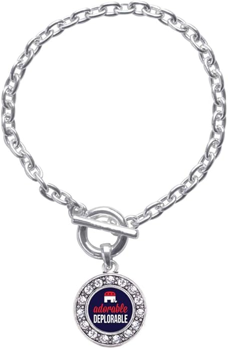 Inspired Silver - Silver Circle Charm Toggle Bracelet with Cubic Zirconia Jewelry