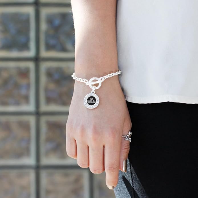 Inspired Silver - Silver Circle Charm Toggle Bracelet with Cubic Zirconia Jewelry