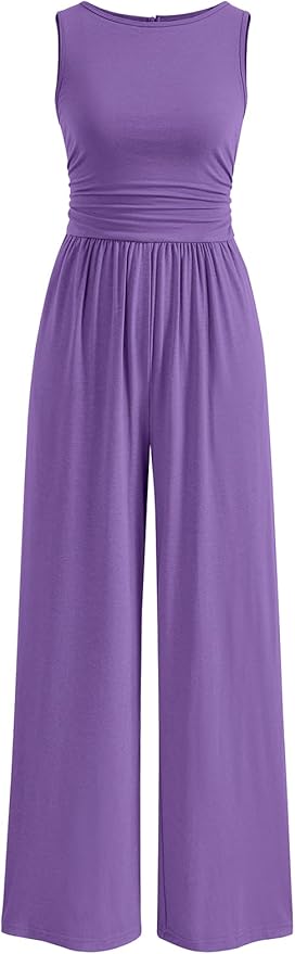 PRETTYGARDEN One Piece Jumpsuits for Women Dressy Casual Sleeveless Crewneck Wide Leg Rompers Jumpers Vacation Summer Outfits