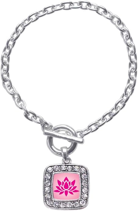 Inspired Silver - Silver Square Charm Toggle Bracelet with Cubic Zirconia Jewelry