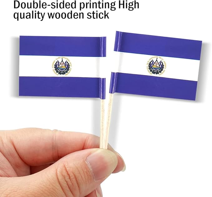 El Salvador Flag Salvadoran Flag, Small Mini Salvadoran Toothpick Flags for Food, Cupcakes, Cocktails, Appetizers, Bar Party Decorations