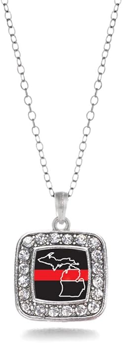 Inspired Silver - Silver Square Charm 18 Inch Necklace with Cubic Zirconia Jewelry