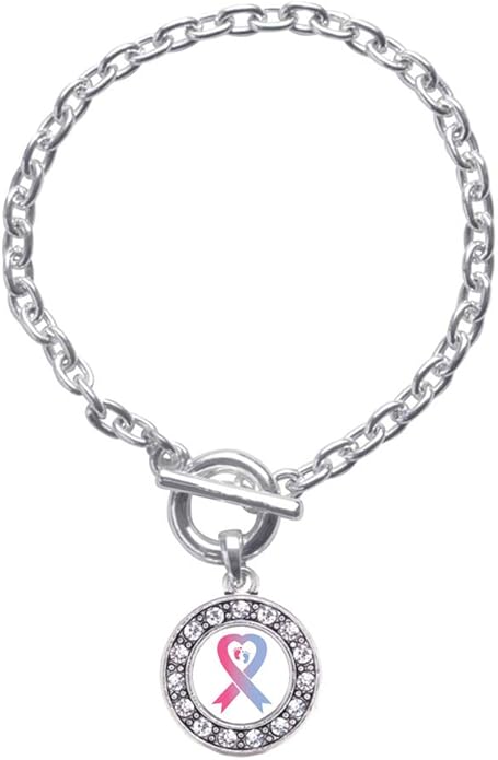 Inspired Silver - Silver Circle Charm Toggle Bracelet with Cubic Zirconia Jewelry