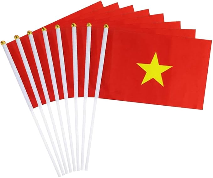 20 Pack Small Vietnam Flags on Stick Mini Handheld Vietnamese Flag for Parades, Independence Day and Patriotic Events 5x8 Inch Durable Weather-Resistant Flags with 12 Inch Sticks(Vietnam)