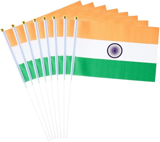 20 Pack Small India Flags on Stick Mini Handheld Indian Flag for Parades, Independence Day and Patriotic Events 5x8 Inch Durable Weather-Resistant Flags with 12 Inch Sticks(India)