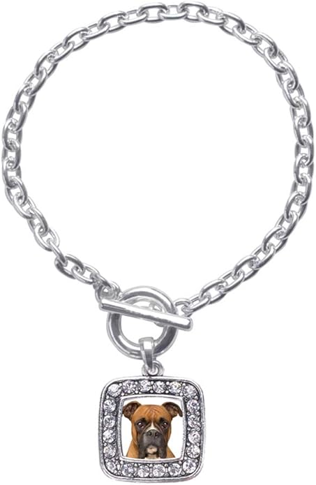 Inspired Silver - Silver Square Charm Toggle Bracelet with Cubic Zirconia Jewelry