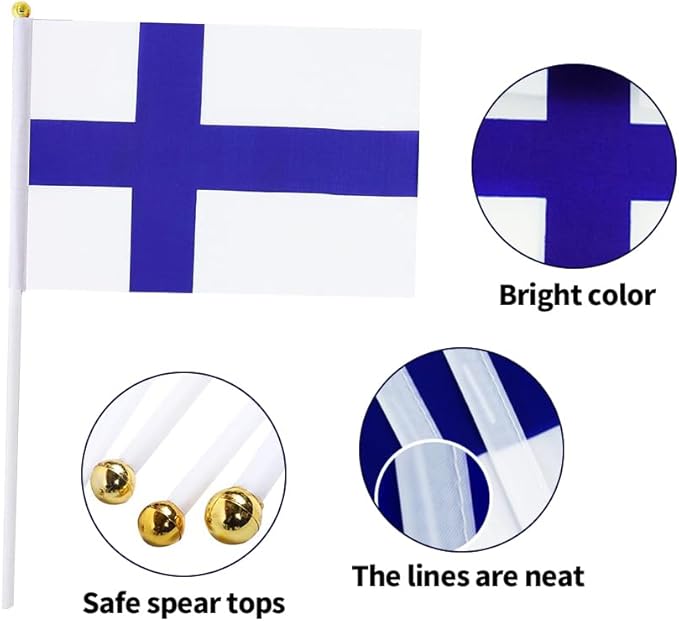 20 Pack Small Finland Flags on Stick Mini Handheld Finns Flag for Parades, Independence Day and Patriotic Events 5x8 Inch Durable Weather-Resistant Flags with 12 Inch Sticks(Finland)