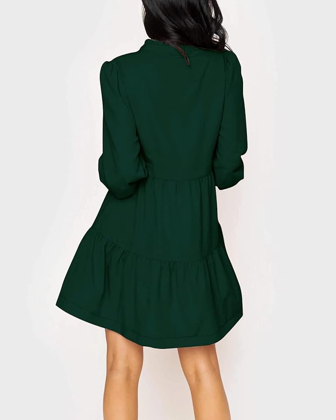 Imily Bela Womens Fall Long Sleeve Tunic Dress Casual V Neck Loose Ruffle Tiered Dress