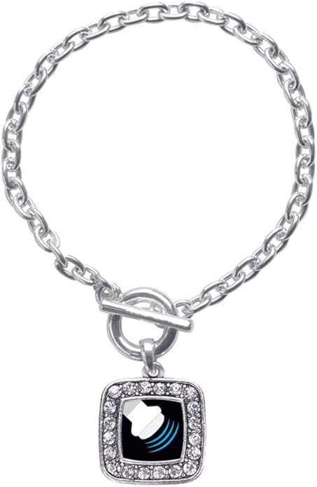 Inspired Silver - Silver Square Charm Toggle Bracelet with Cubic Zirconia Jewelry