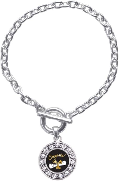 Inspired Silver - Silver Circle Charm Toggle Bracelet with Cubic Zirconia Jewelry