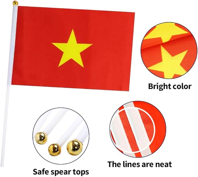 20 Pack Small Vietnam Flags on Stick Mini Handheld Vietnamese Flag for Parades, Independence Day and Patriotic Events 5x8 Inch Durable Weather-Resistant Flags with 12 Inch Sticks(Vietnam)