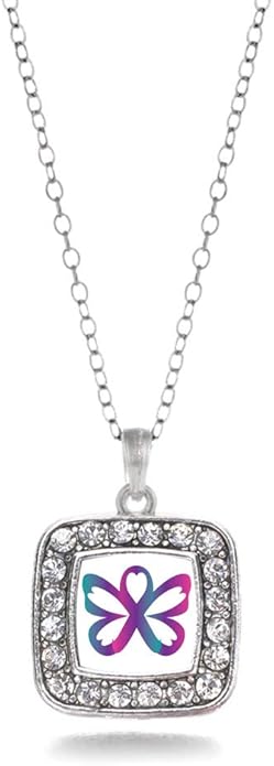 Inspired Silver - Silver Square Charm 18 Inch Necklace with Cubic Zirconia Jewelry