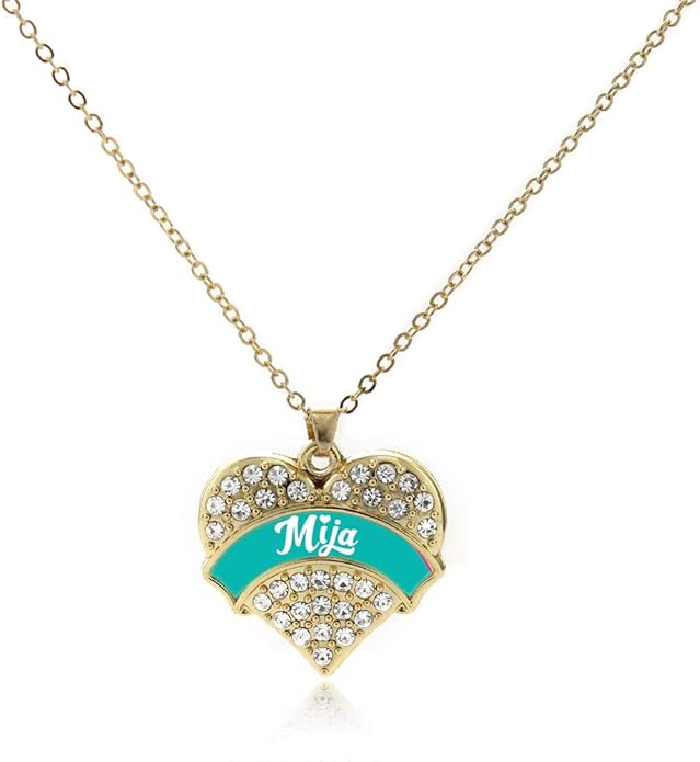 Inspired Silver - Gold Pave Heart Charm 18 Inch Necklace with Cubic Zirconia Jewelry