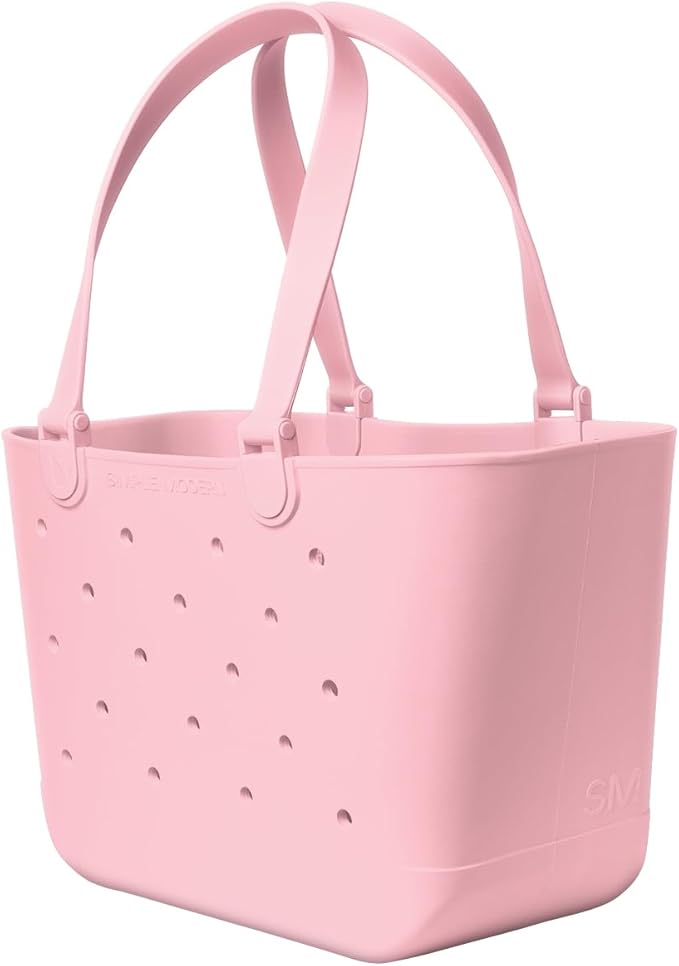 Simple Modern Large Beach Bag | Waterproof Getaway Rubber Tote with Zipper Pocket for Travel, Pool, Boat, Groceries, Sports | Blush