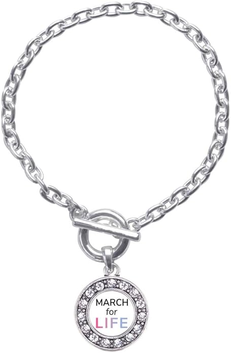 Inspired Silver - Silver Circle Charm Toggle Bracelet with Cubic Zirconia Jewelry