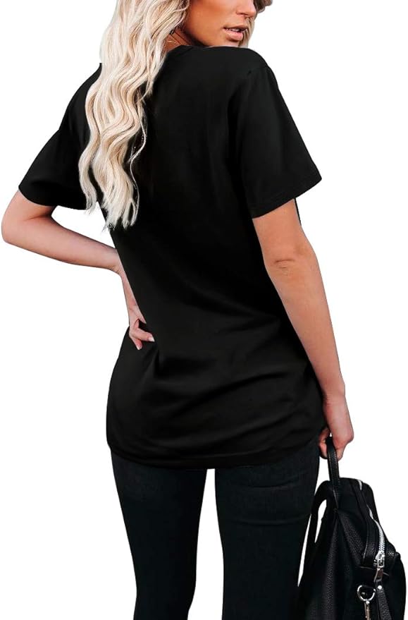 WIHOLL Women Summer T Shirts Short Sleeve Rounded V Neck Pocket Tee Tops