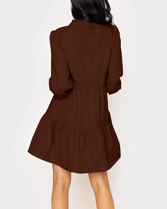 Imily Bela Womens Fall Long Sleeve Tunic Dress Casual V Neck Loose Ruffle Tiered Dress